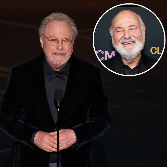 Billy Crystal Giving Rob Reiner Tribute at 2026 Oscars with Rob Reiner in 2025 Inset